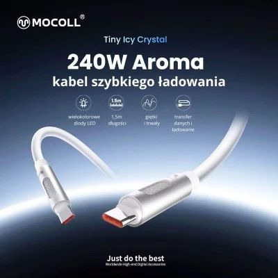 Mocol 240w 1.5m usb-c to usb-c charging cable - white